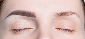 Female eyebrows before and after modeling, coloring, makeup